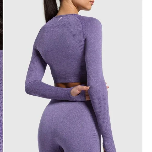 Gymshark Vital Long Sleeve Crop Top Body Fit in Functional Purple/Marl - Picture 2 of 8